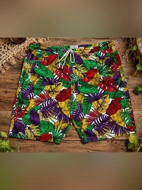 Fresh Prince of Bel-Air Tropical Leaf Print Shorts Mens 5XL Drawstring Stretch
